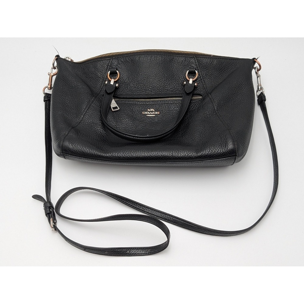 Coach‎ Satchel Womens Medium Black Kelsey Pebbled Leather Crossbody Handbag